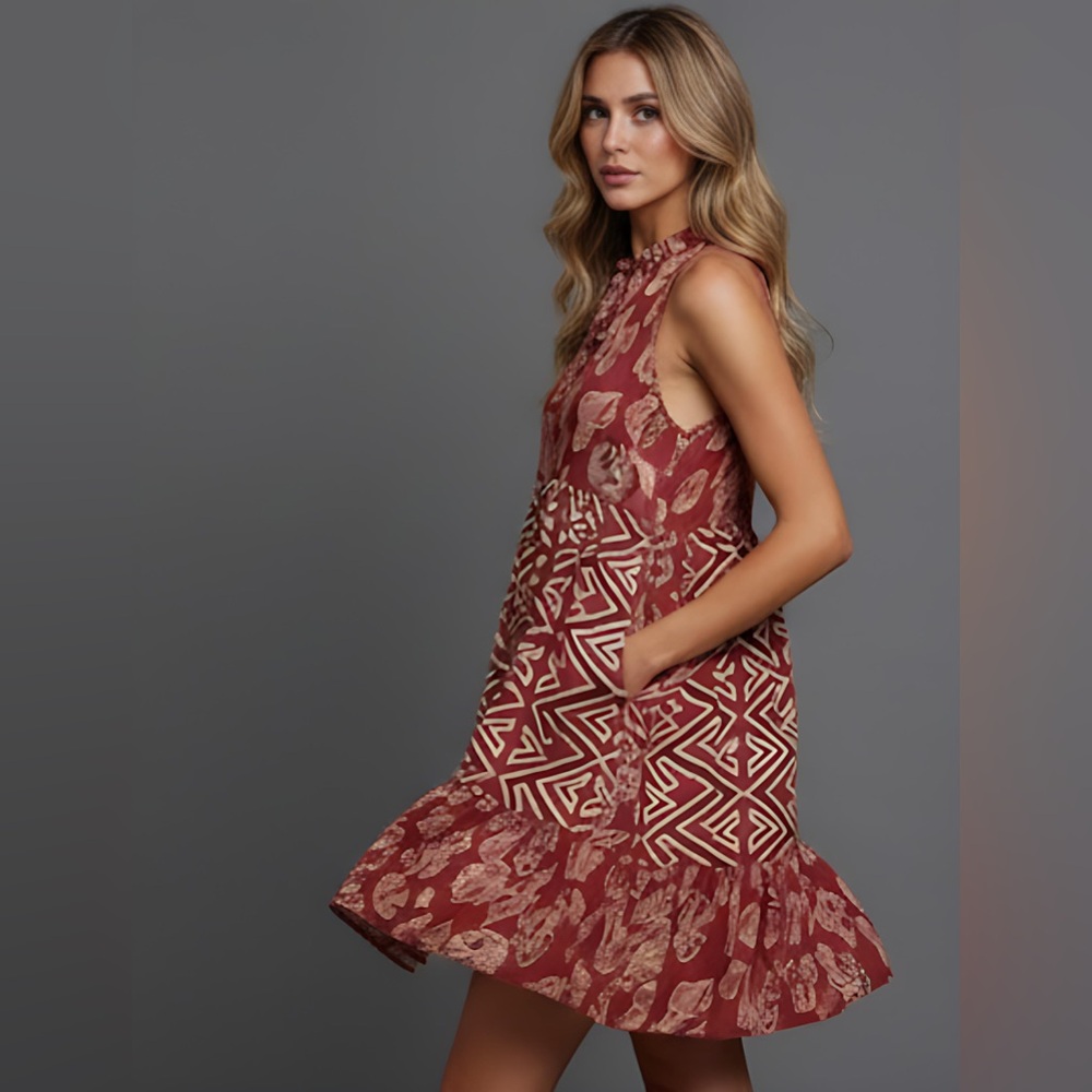 Floral Print Ruffle Hem Tie Neck Halter Dress - Picture 3 of 7